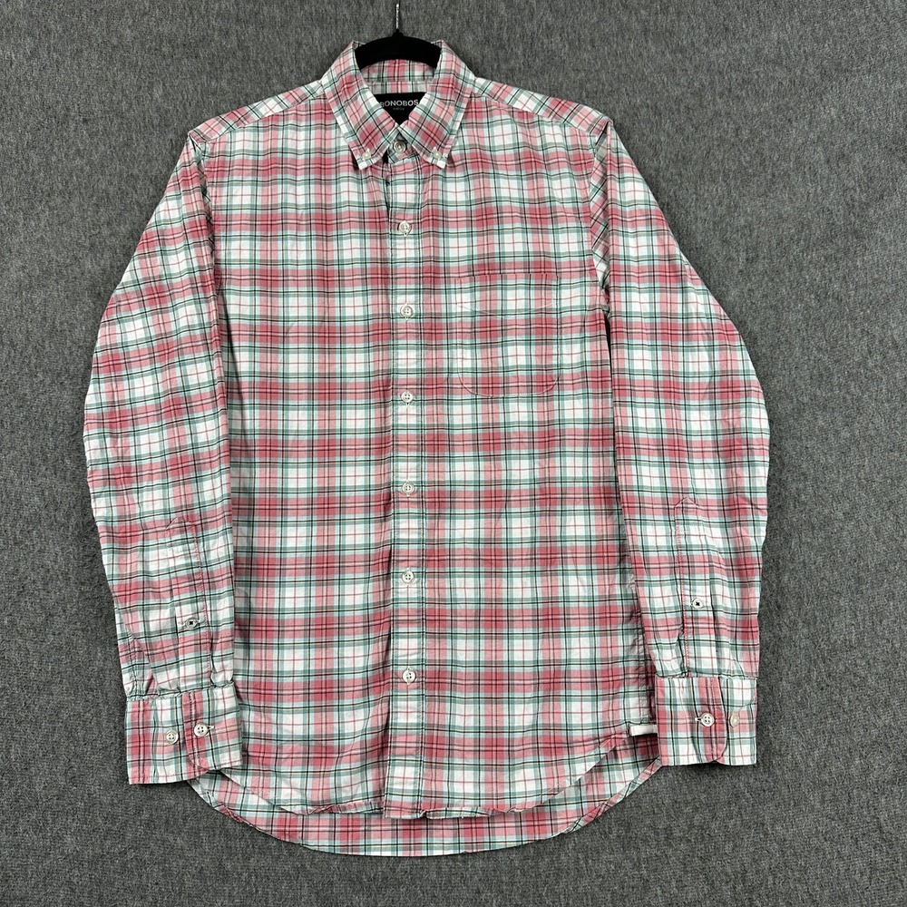 Bonobos Shirt Mens Small Red Plaid Long Sleeve Button Down Stretch Tailored Fit